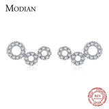 925 Silver CZ Circle Stud Earrings Women's Fine Jewelry