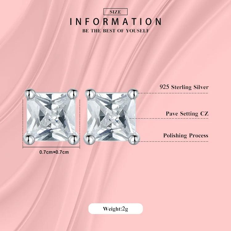 925 Silver Square CZ Stud Earrings for Women