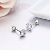 925 Silver CZ Screw Stud Earrings Round Design Girls Kids Piercing Jewelry