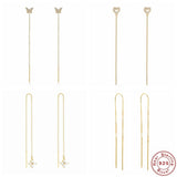 925 Silver Dangle Earrings Minimalist Tassel Four-leaf Zircon Studs
