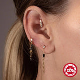 925 Silver Dangle Earrings Minimalist Tassel Four-leaf Zircon Studs