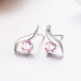 925 Silver Pink CZ Stud Earrings for Girls Kids Jewelry Gift