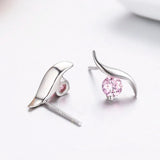 925 Silver Pink CZ Stud Earrings for Girls Kids Jewelry Gift