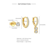 925 Silver Zircon Earrings Set - Minimalism Ins Style Jewelry