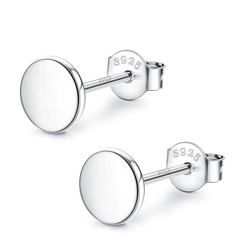 925 Sterling Silver Flat Round Stud Earrings 18K Plated Disc Dot Ear Rings