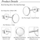925 Sterling Silver Flat Round Stud Earrings 18K Plated Disc Dot Ear Rings