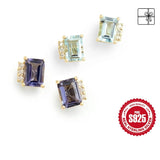 925 Silver Sea Purple Zircon Stud Earring Women Vintage Fine Jewelry