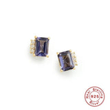 925 Silver Sea Purple Zircon Stud Earring Women Vintage Fine Jewelry