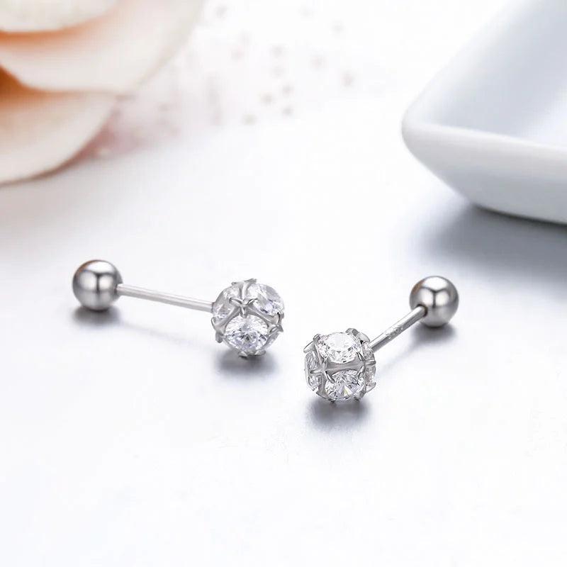 CZ Square Ball 925 Sterling Silver Stud Earrings