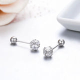 CZ Square Ball 925 Sterling Silver Stud Earrings