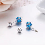 CZ Square Ball 925 Sterling Silver Stud Earrings
