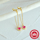 Heart Chain Earring 925 Sterling Silver Dangles Earrings For Women