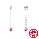 Heart Chain Earring 925 Sterling Silver Dangles Earrings For Women