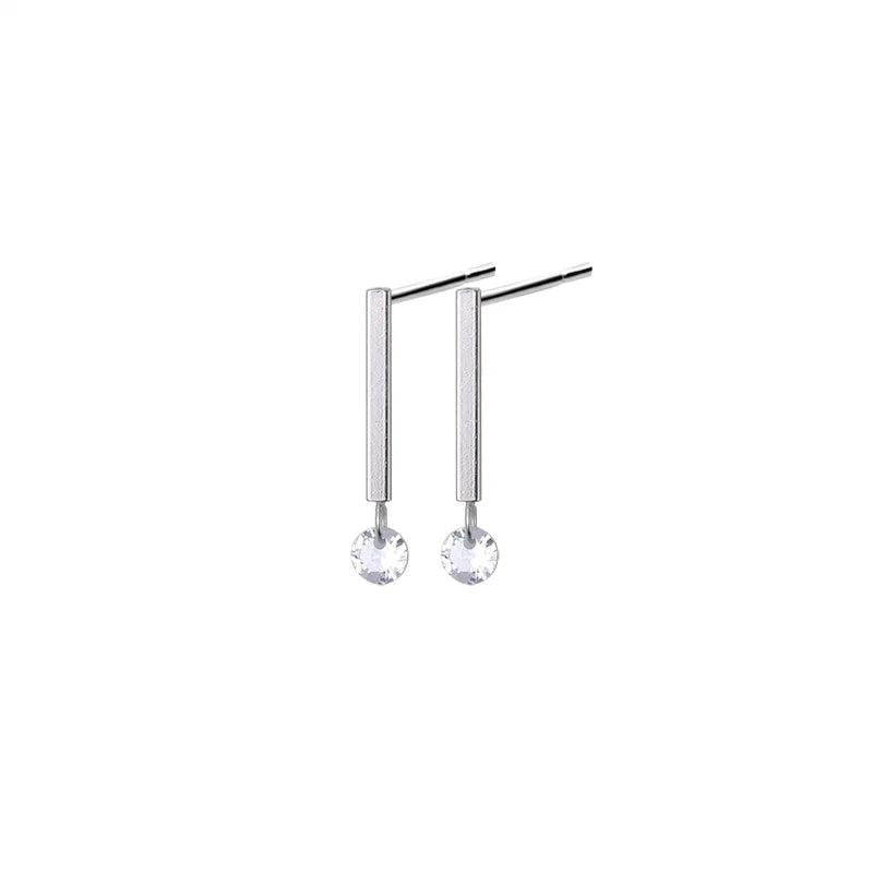 925 Silver Stick Bar Zircon Stud Earrings Classic Fine Jewelry