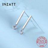 925 Silver Stick Bar Zircon Stud Earrings Classic Fine Jewelry