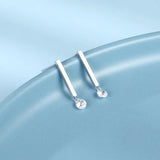 925 Silver Stick Bar Zircon Stud Earrings Classic Fine Jewelry