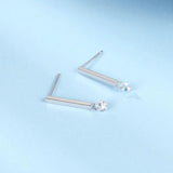 925 Silver Stick Bar Zircon Stud Earrings Classic Fine Jewelry