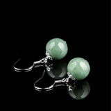 Natural Jadeite Round Bead Earring S925 Silver Women Fine Jewelry