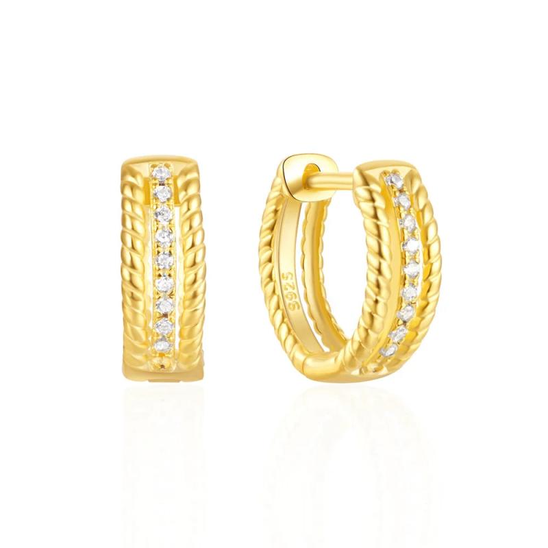 925 Silver Twist CZ Zircon Buckle Hoops Earrings