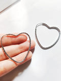 S925 Silver Heart Hoops Earrings Mirrors Lines Fashionable Design