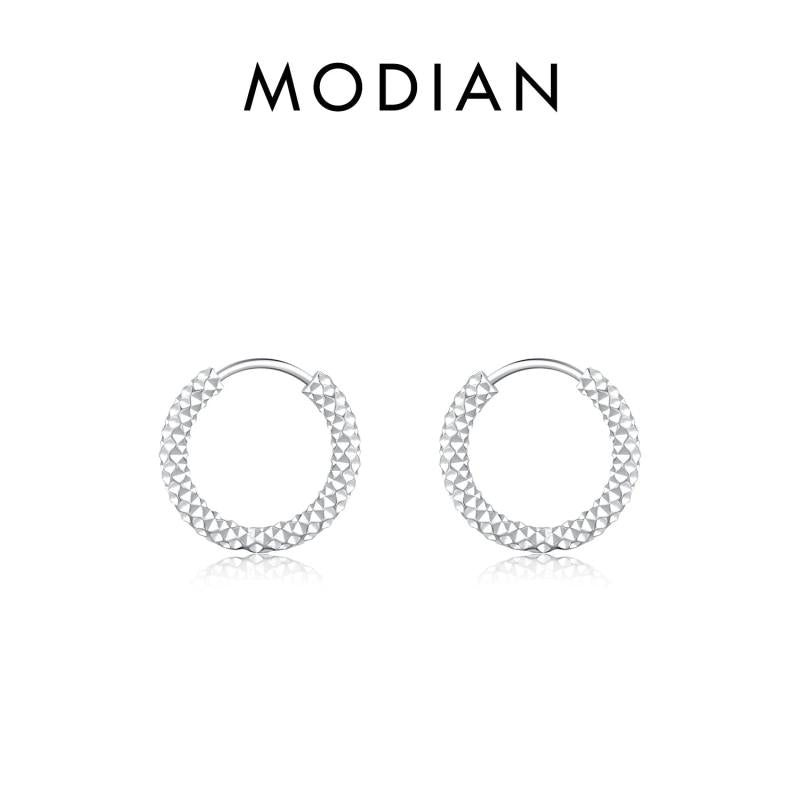 925 Silver Sparkling Hoops Earrings Platinum Plated Texture Buckles Jewelry