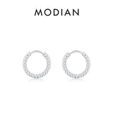 925 Silver Sparkling Hoops Earrings Platinum Plated Texture Buckles Jewelry
