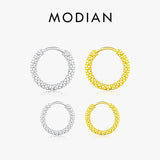 925 Silver Sparkling Hoops Earrings Platinum Plated Texture Buckles Jewelry