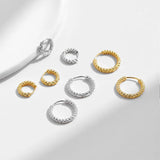 925 Silver Sparkling Hoops Earrings Platinum Plated Texture Buckles Jewelry