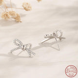 925 Silver Tie Zircon Earrings Christmas Gift Women