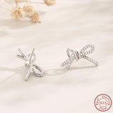 925 Silver Tie Zircon Earrings Christmas Gift Women