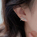 925 Silver Tie Zircon Earrings Christmas Gift Women