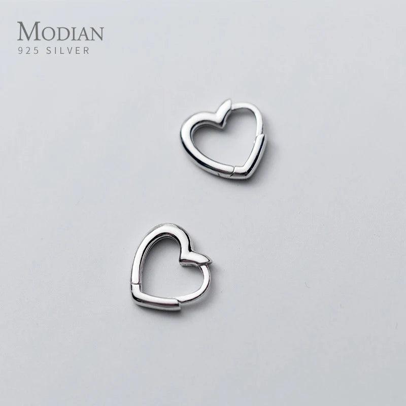 Heart Charm Hoop Earrings 925 Sterling Silver Female Jewelry