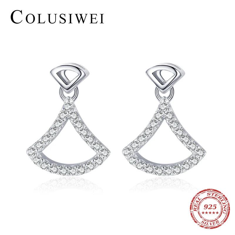 Colusiwei 925 Silver Zircon Fan Stud Earrings Japanese Style
