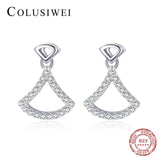 Colusiwei 925 Silver Zircon Fan Stud Earrings Japanese Style
