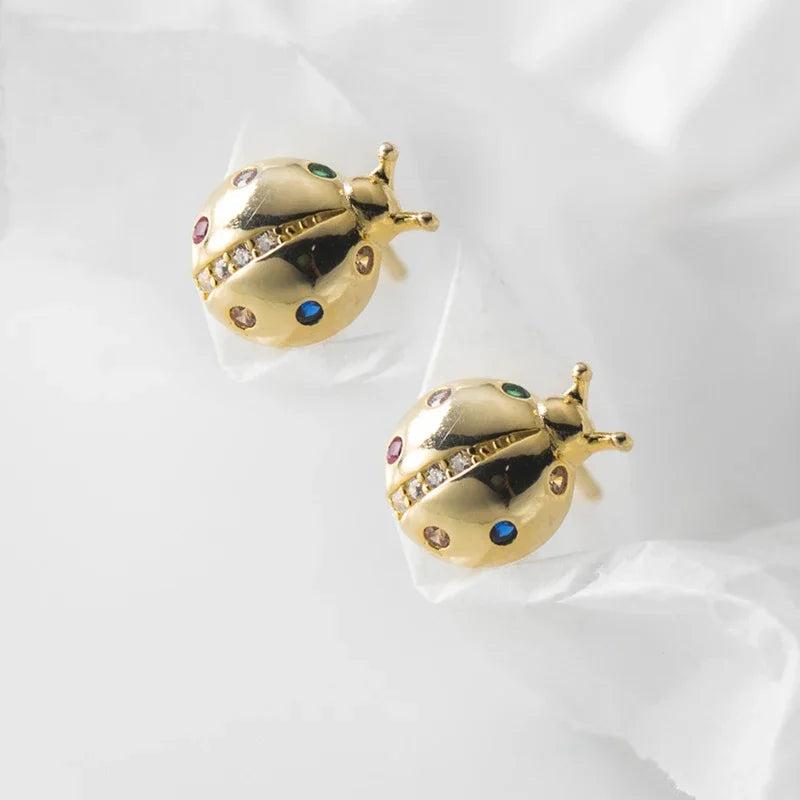 925 Silver CZ Ladybug Stud Earrings for Women