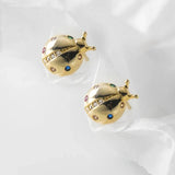 925 Silver CZ Ladybug Stud Earrings for Women