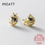 925 Silver CZ Ladybug Stud Earrings for Women