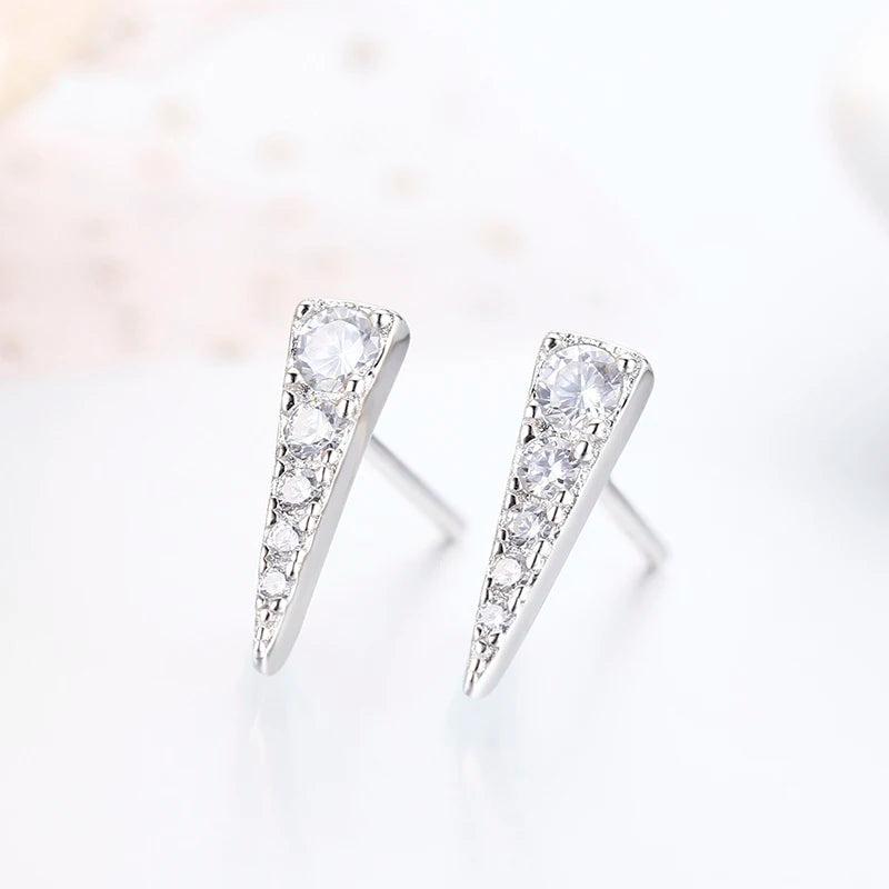 925 Silver Spike CZ Triangle Stud Earrings Women Girls Kids Jewellery