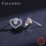 Colusiwei 925 Silver Hearts CZ Stud Earrings for Women