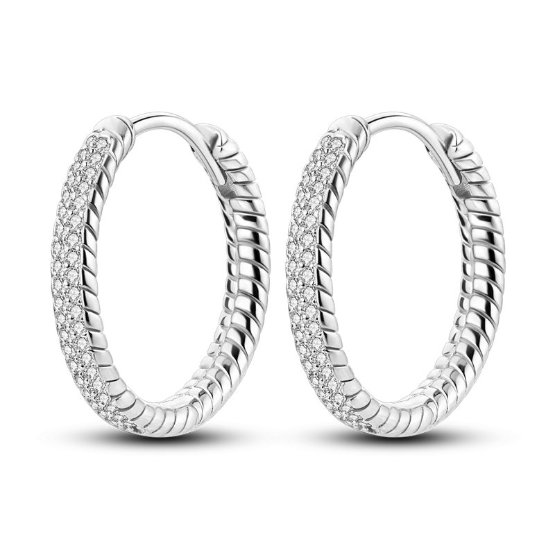 925 Silver Zircon Circle Twisted Lines Hoop Earrings