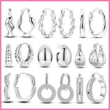 925 Silver Zircon Circle Twisted Lines Hoop Earrings