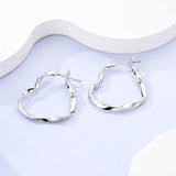 925 Silver Zircon Circle Twisted Lines Hoop Earrings