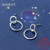 925 Silver Round Stud Earring Women Birthday Punk Fine Jewelry