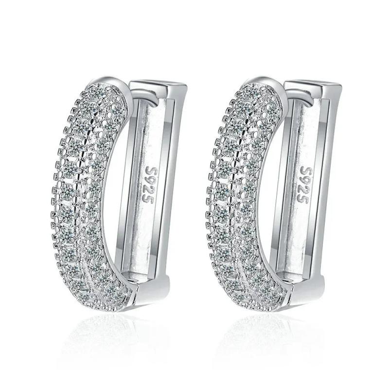 925 Silver Moissanite Letter D Hoop Earring Women Lab Diamond Ear Buckle