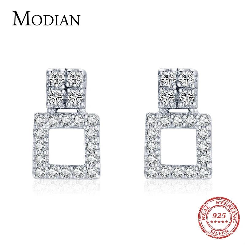925 Silver Square Stud Earrings Statement Jewelry for Women