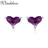 925 Sterling Silver Purple CZ Heart Stud Earrings
