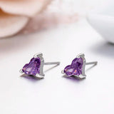925 Sterling Silver Purple CZ Heart Stud Earrings