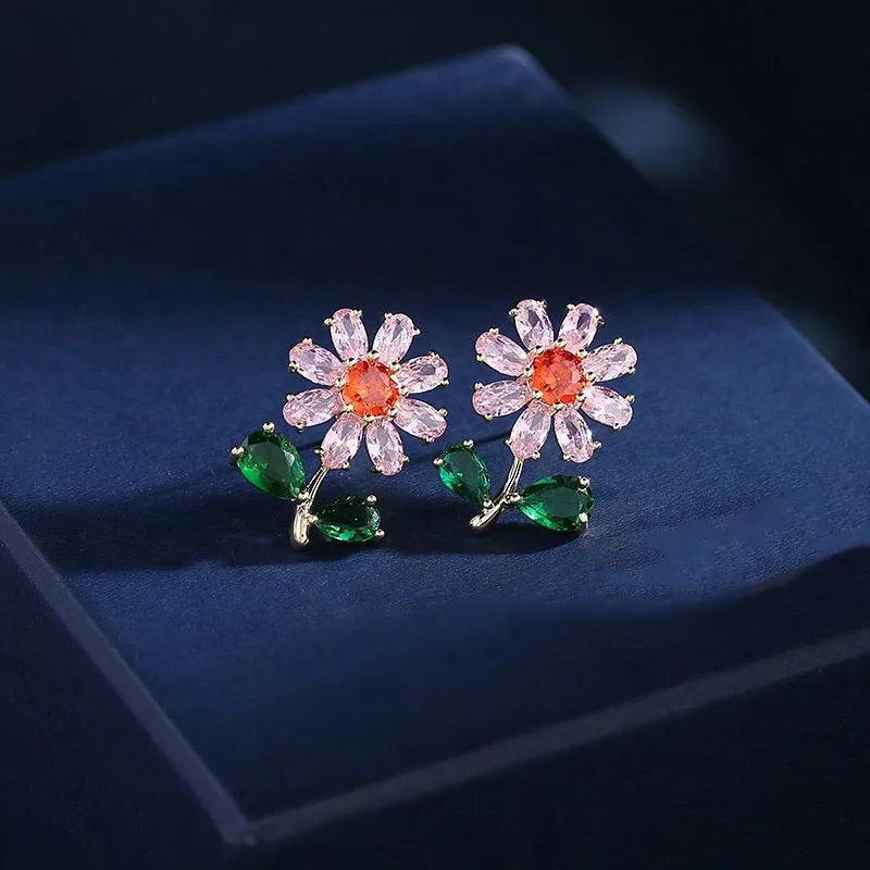 925 Silver Daisy Flower Stud Earrings Women Jewelry