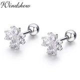 925 Silver Pink CZ Flower Stud Earrings for Girls