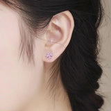 925 Silver Pink CZ Flower Stud Earrings for Girls